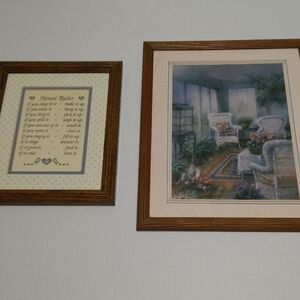 Framed Wall Art Set with House Rules and Garden Scene